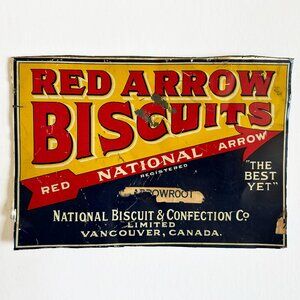 Vintage Red Arrow Biscuit Tin Sign